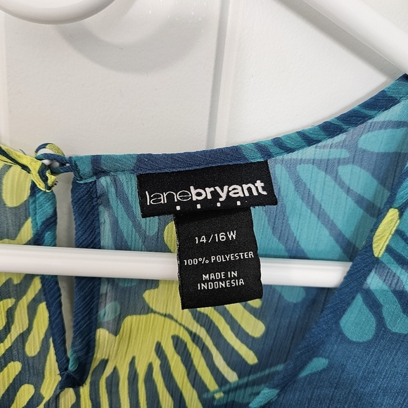 Lane Bryant Tropical Teal and Yellow Sleeveless Sheer Top Plus Size 14/16 - Picture 6 of 6